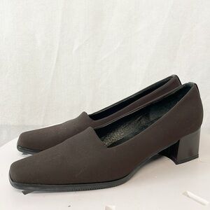 Renzo Fontanelli Italy Womens Sz 10.5AA Brown Microfiber Pumps Square Toes